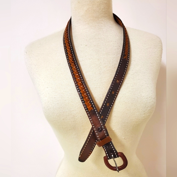 Boho Brown Leather Braided Belt - Picture 6 of 10